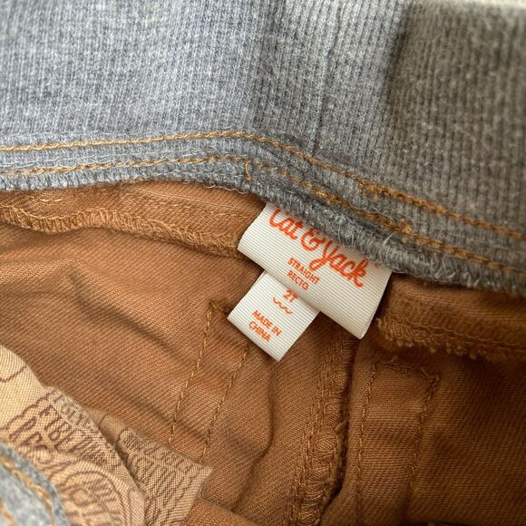 Cat & Jack Boys Jeans Size 2T Skinny Straight Elastic Waist Pull On Brown - Picture 3 of 7